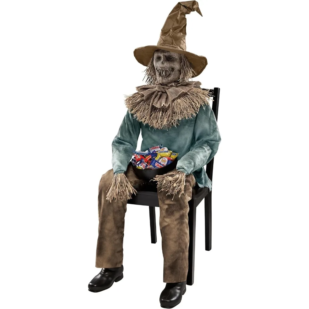 Scary Sitting Scarecrow Animatronic 4.5 Ft | Decorations | Animated   Pop-up Motion   Scarecrow Prop