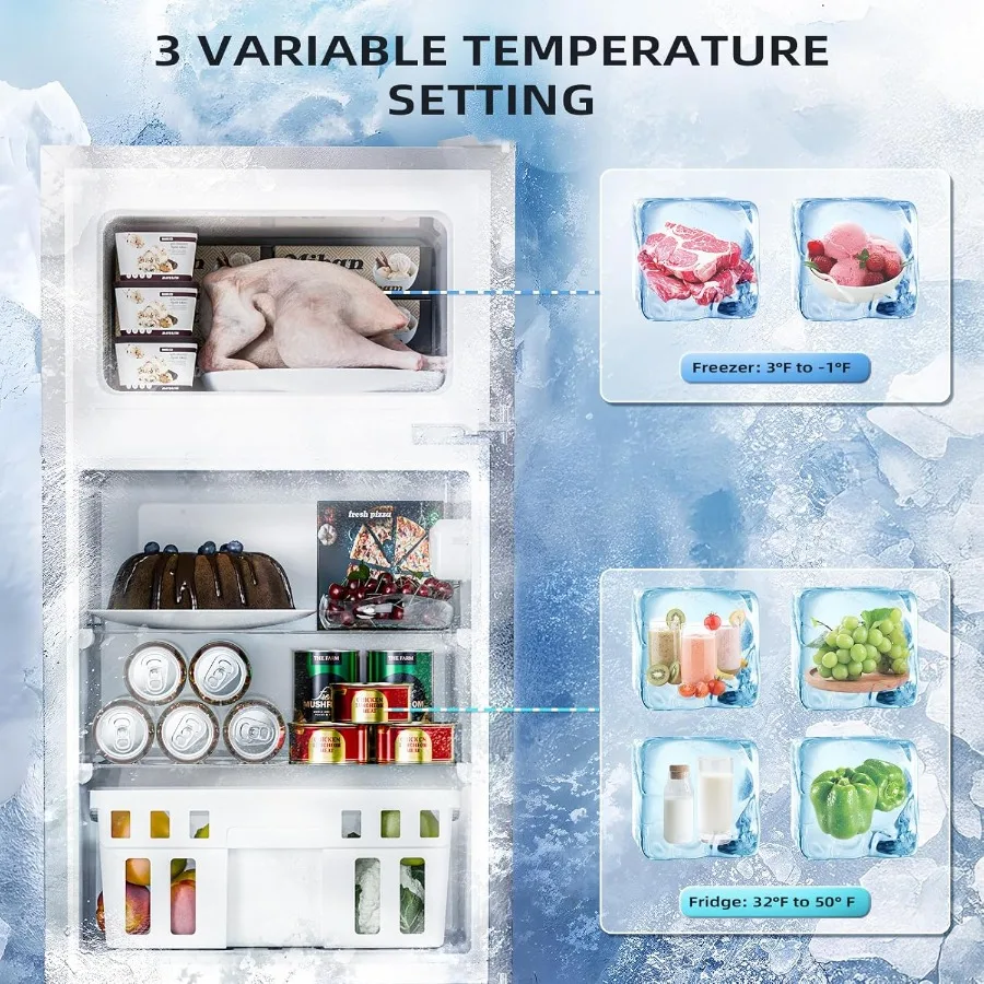 3.2 Cu.Ft Compact Mini Refrigerator with Freezer Double Door Design Adjustable Thermostat Energy-Efficient Cooling for Bedroom
