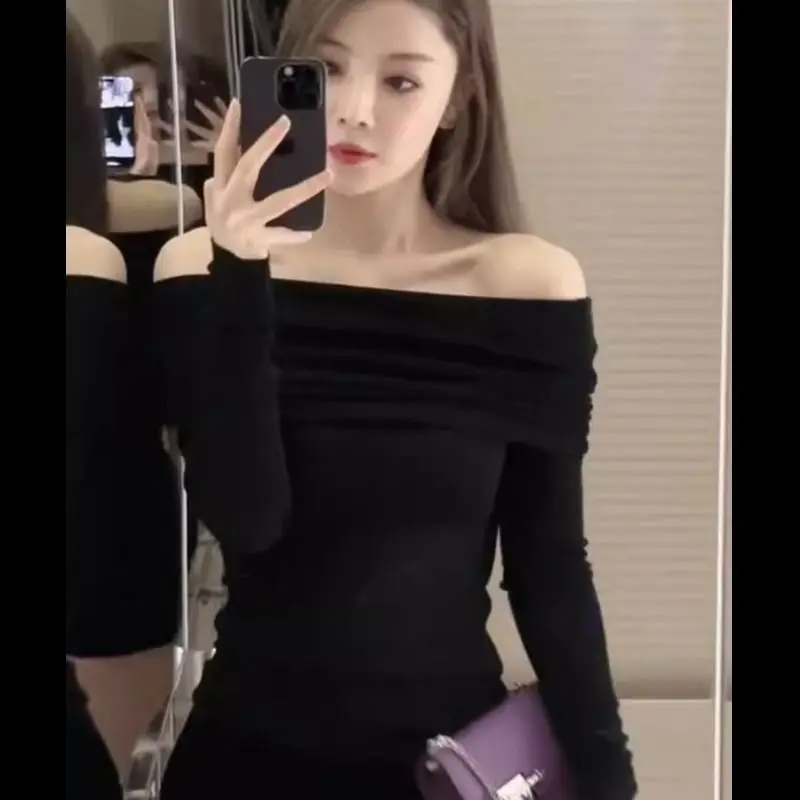 Slim Fit Women's Knit Sweater One Shoulder Off Ladies Pullovers White Youthful Sale All Cheap Basic Warm Fashion 2025 Original