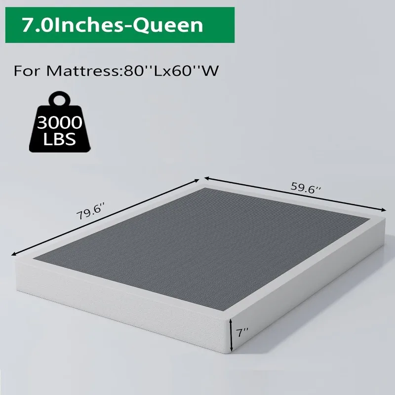 7 Inch Heavy Duty Metal Box Spring Mattress Foundation 3000lbs Max Weight Capacity/Non-Slip/No Noise/Easy