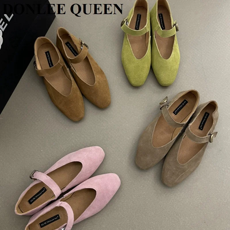 Fashion Mary Jane Shoes Women Flats Ballet Cow Suede Girl Style Ballerina Leather Loafers Retro Moccasin Casual Ladies Ballerins