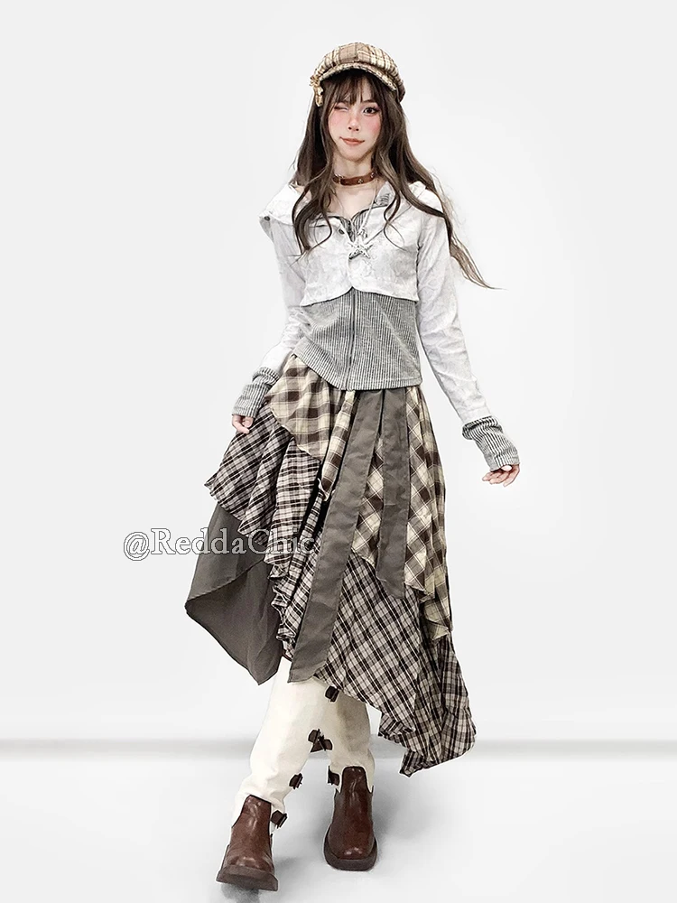 REDDACHiC Stitch Knit Lepard Hoodies Jacket Y2k Aesthetic Rhinestone Long Sleeve Top Zip Up Hooded Cardigan Vintage Fall Clothes