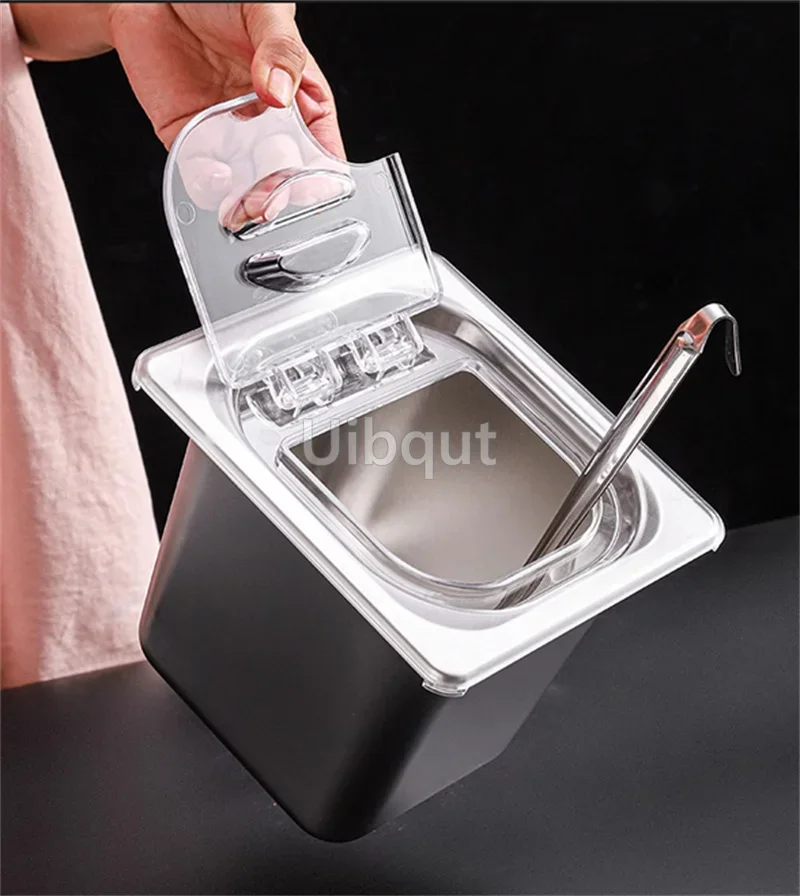 square Rectangle tray basin with transparent lid GN Pan stainless Food Steel Chafing Buffet Milk Tea Coffee Shop Seasoning Box