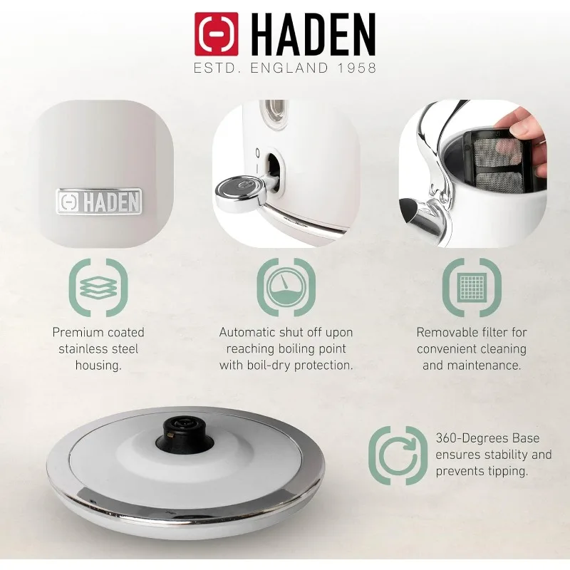 التراث الفولاذ المقاوم للصدأ الجسم الرجعية غلاية الشاي الكهربائية، الأبيض وHaden التراث 4 شرائح واسعة فتحة الفولاذ المقاوم للصدأ محمصة الرجعية