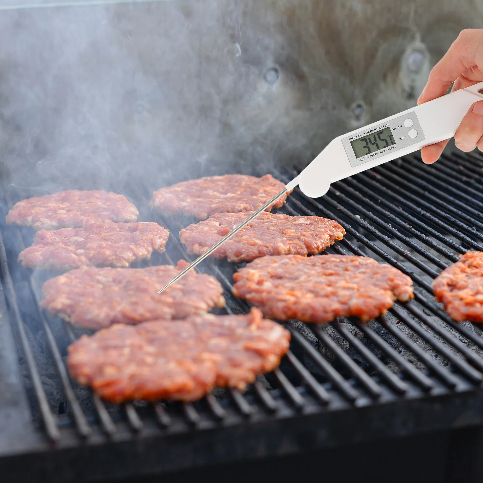 เทอร์โมมิเตอร์วัดอุณหภูมิอาหารแบบดิจิตอล 1 ชิ้น เทอร์โมมิเตอร์อิเล็กทรอนิกส์สำหรับครัว หัววัดแบบพับได้ สำหรับเตาปิ้งย่าง เตาอบ รมควัน ทำอาหาร วัดอุณหภูมิ