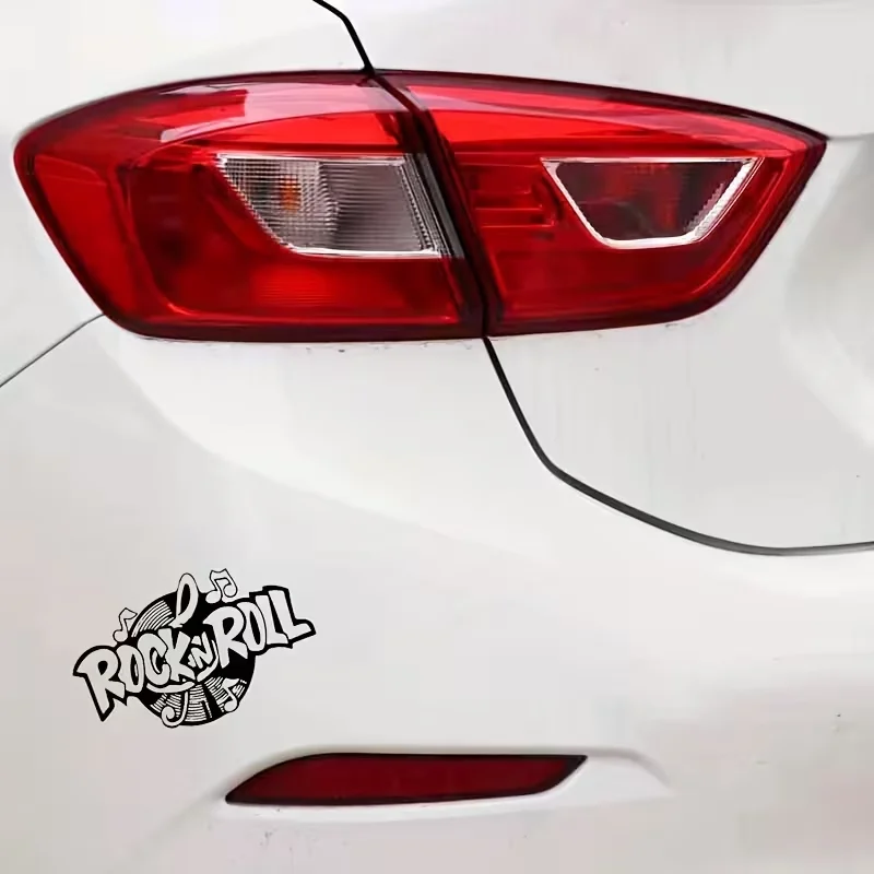 Rock'N' Roll Record Rock Paper Car Sticker - Waterproof Black and Silver Design, Creative Music-Themed Car Exterior Accessories, Car Decoration |   Musical Themed Decorations |   Durable Paper Stickers, Car and Motorcycle Stickers, Bumper Stickers