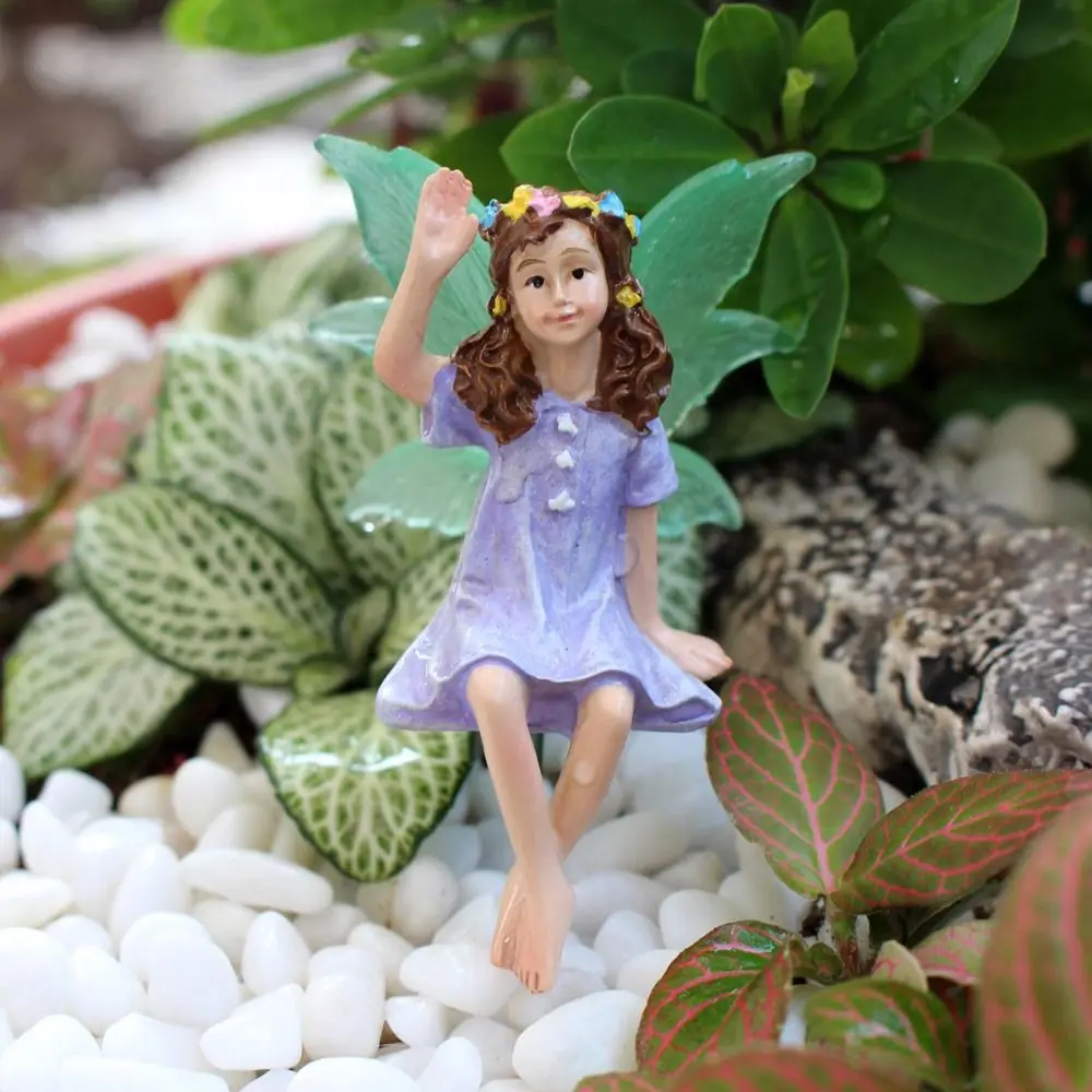 6PCS Multicolor Miniature Fairy Figurine Beautiful Wings Glow in The Dark Fairy Bonsai Ornament Micro Landscape Fairy Garden