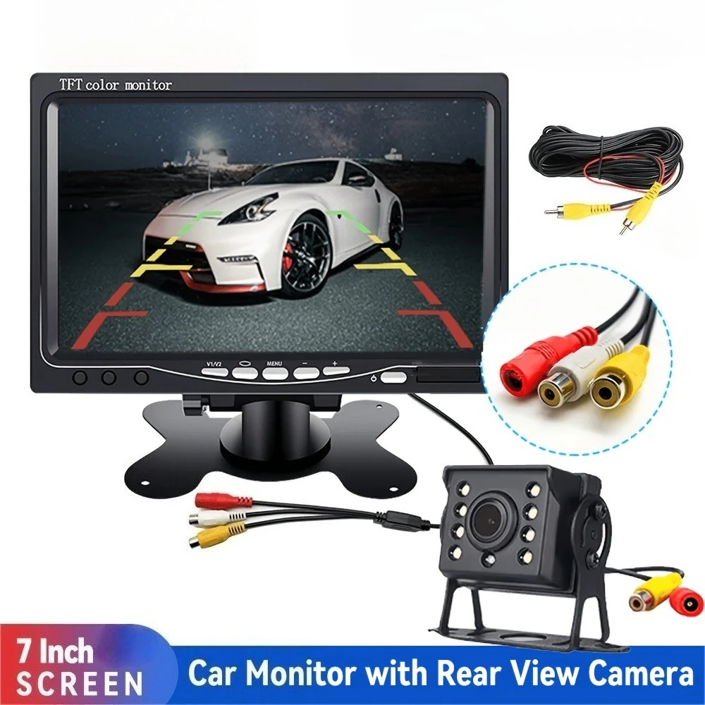 7-Inch Heavy Duty Monitor And 8 LED Reverse Camera Kit  - Universal Fit for Truck, Pickup, Trailer, Van, Bus, RV