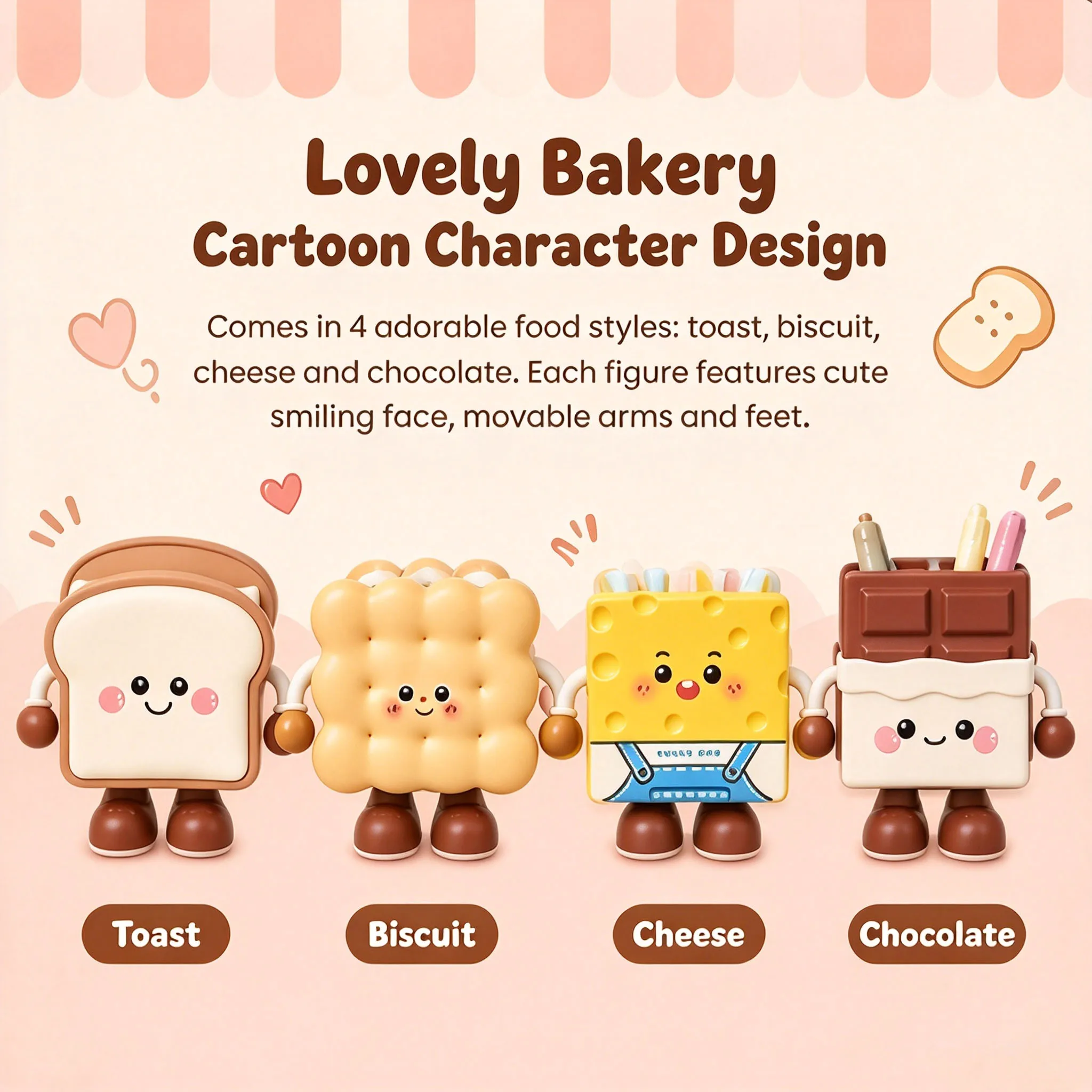 Kawaii Food Figurine Desktop Pen Holder Stationery Storage Container Table Organizer for Home School & Office Decoration