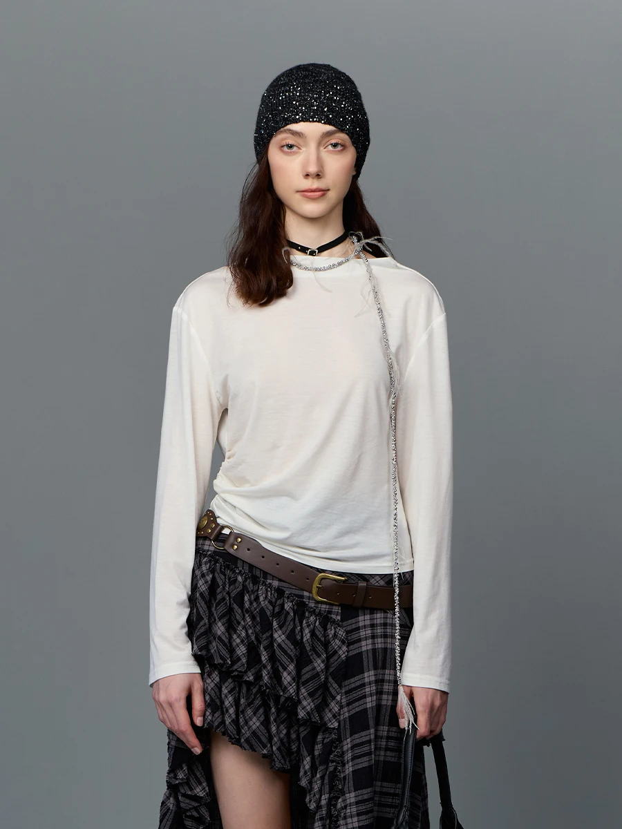 

ClinkClunk Autumn Winter Loose Fit Bal Wool Blend Long Sve Women's Base irt Korean Sle Casual Striped Top