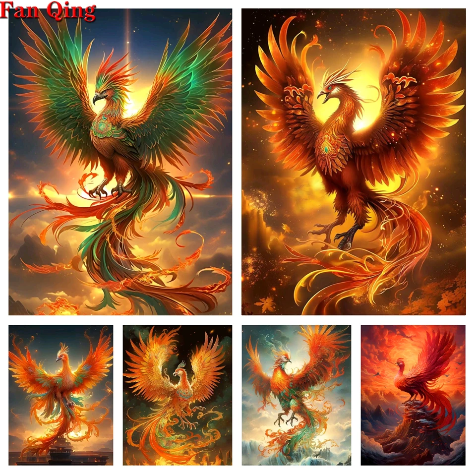 Phoenix Diamond Painting Mythical Animal Bird DIY Mosaic Cross Stitch Art Rhinestone Picture Living Room Wall Decoration Gifts