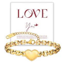 Vnox Love Chain Bracelet Charm Gift Card,Stainless Steel Heart Accessories Women's Bracelet,Hand Jewelry To Mother Girlfriend