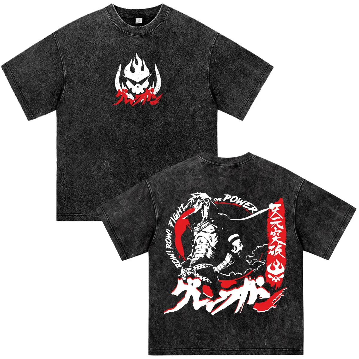 Anime Tengen Toppa Gurren Lagann Kamina Vintage Washed T Shirts Men Clothing Casual Short Sleeve Oversized T-shirts Streetwear