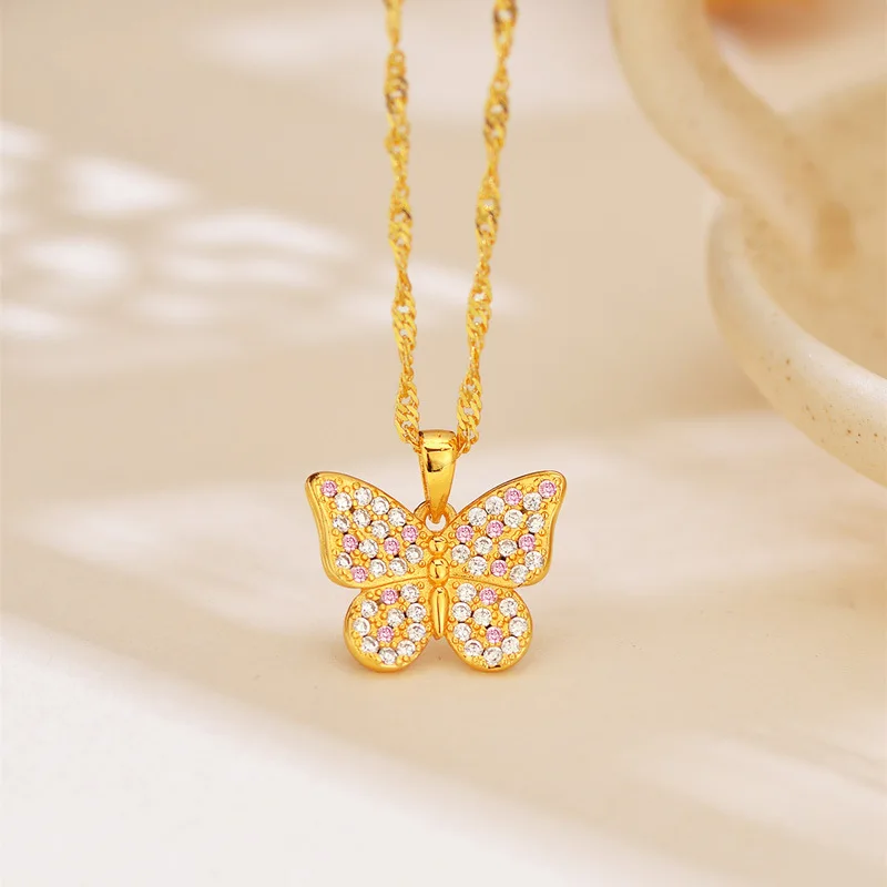 

Роскошное женское колье с бриллиантами из чистого золота 24 карата 9999 пробы, красочная подвеска-бабочка