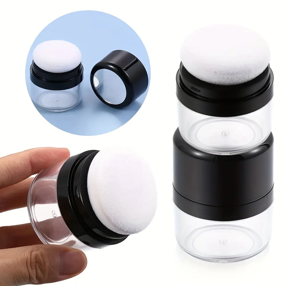 Travel-Friendly Loose Powder Case with Mushroom Sponge Puff & Mirror - Compact, Fragrance-Free Cosmetic Foundation Box