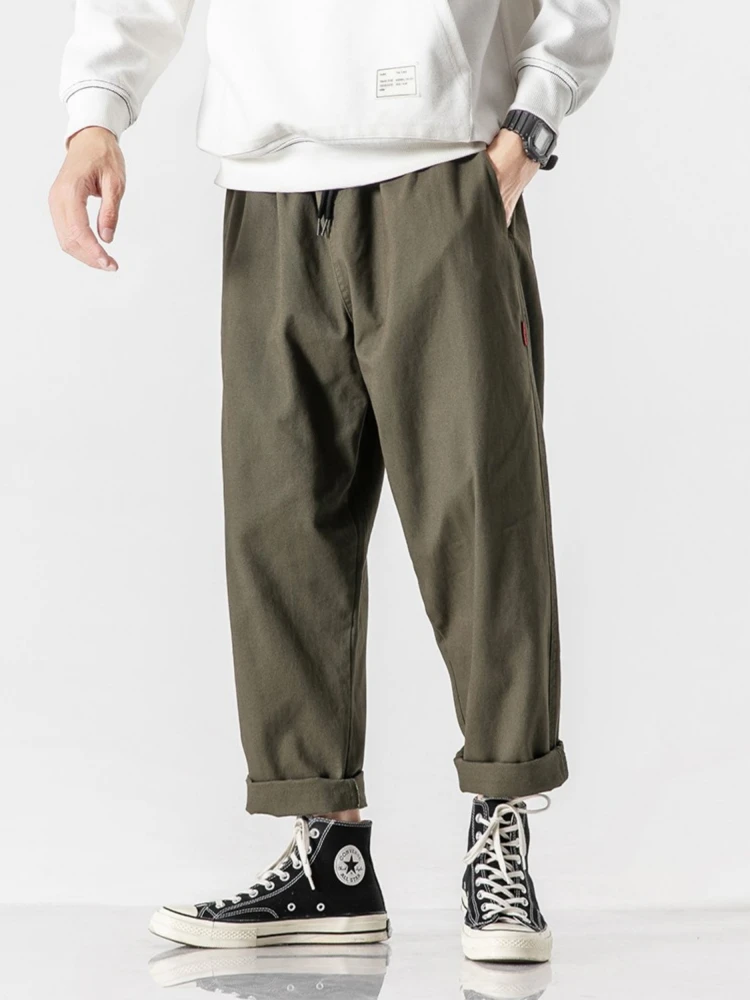 

Свободные прямые хлопковые рабочие брюки для мужчин, повседневные брюки простого кроя, большие размеры, удобные, дышащие, молодежные, зеленые