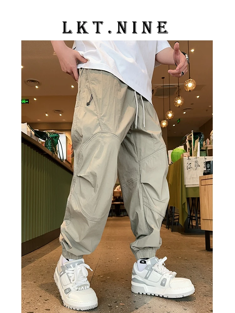 

Летние тонкие свободные американские рабочие брюки, повседневные свободные мужские легкие брюки Qui Dry на молнии, длинные брюки для отдыха...