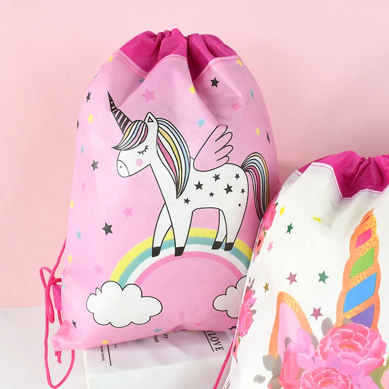 1pc Drawstring Strap Pocket Storage Bag Unicorn Backpack Adult Children Waterproof Backpacks Cartoon Sundries Bags Cute Satchel