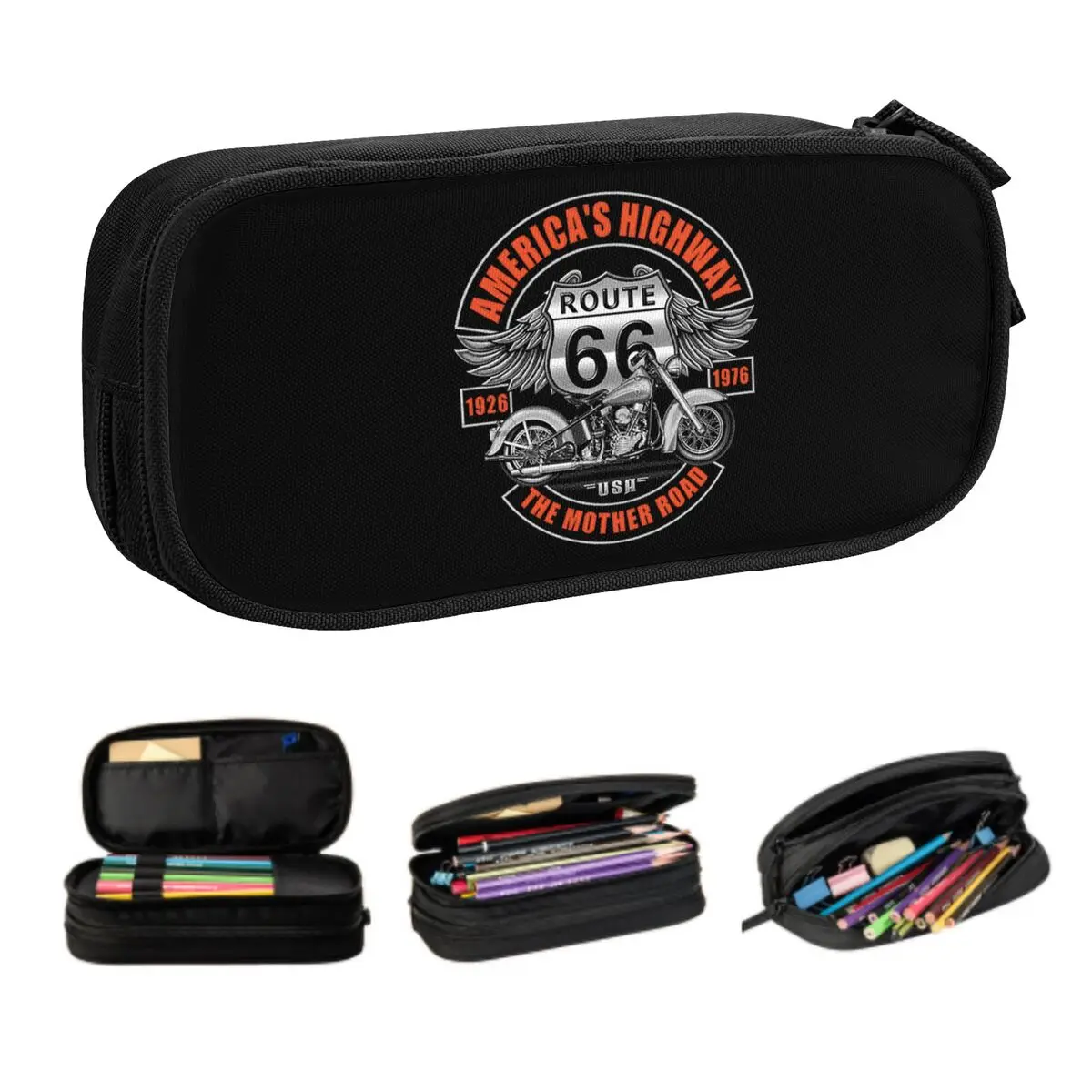 Custom Americas Highway Route 66 Pencil Case for Boy Girl Big Capacity Pen Box Bag Stationery