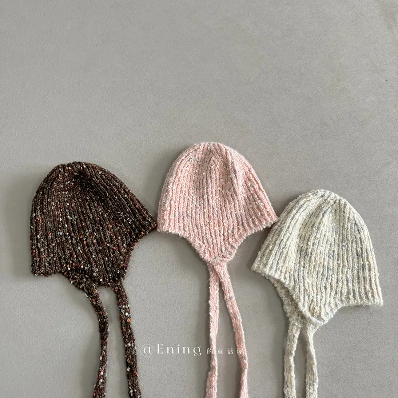 Gorro bonito para niña con ala trenzada, gorro con orejeras de punto cálido para invierno, gorro de moda para niño pequeño, gorro infantil de ganchillo de hilo suave