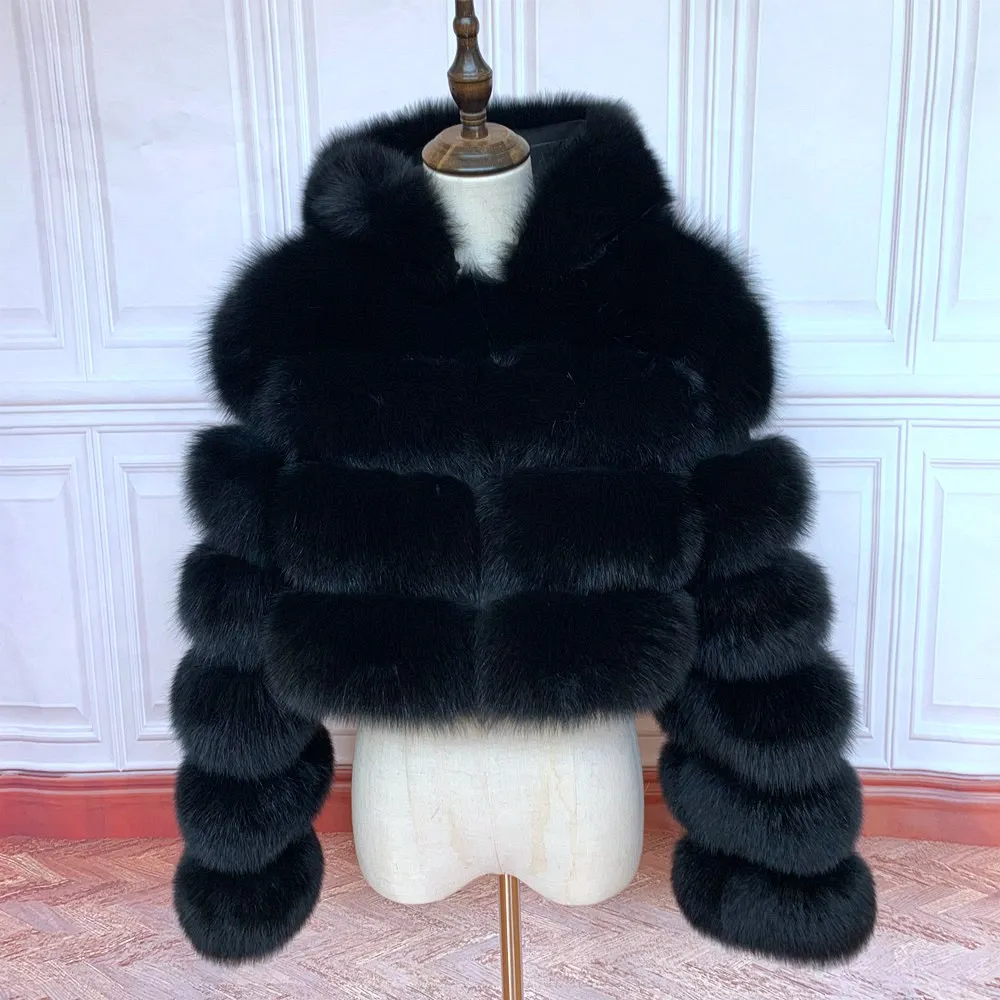 NEW Natural Short Real Fox Fur Coat hood For Women With Stand Collar Thick Warm Winter Genuine Fox Fur Jacket High Quality Fur