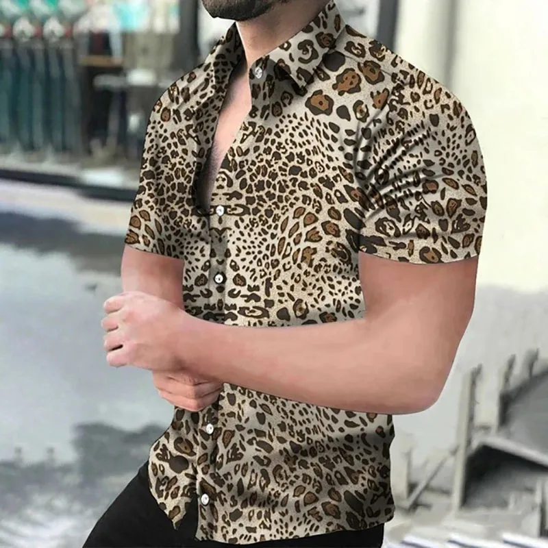 Fashion Leopard 3D Printed Shirt Summer New Men\'s Hawaiian Casual Short Sleeves Shirts Streetwear Outdoor Blouse Man\'s Clothing