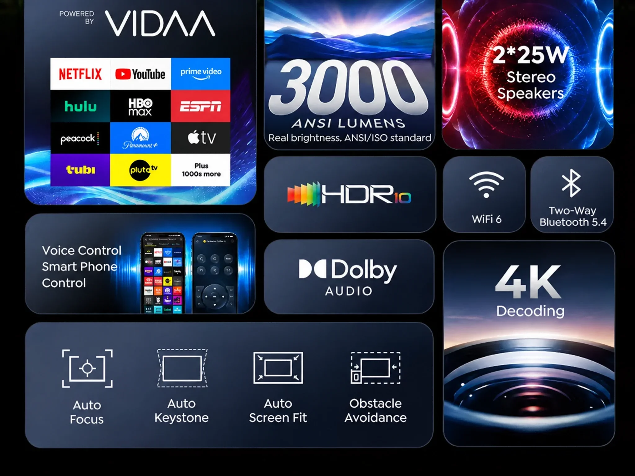 Toptro Projektor VIDAA 3000ANSI 4K Ultra HD Projektor WiFi 50W Dolby Heimkino Kino Gaming Outdoor Beam Smart Projektoren – Detail 2
