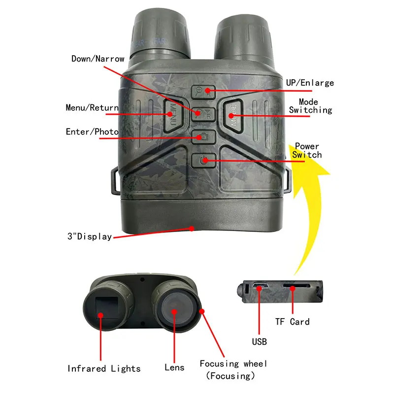 4K Binocular Trail Camera for Widlife Hunting 5X Digital Zoom Telescope Animals Observation Night Vision Outdoor Scope Camcorder