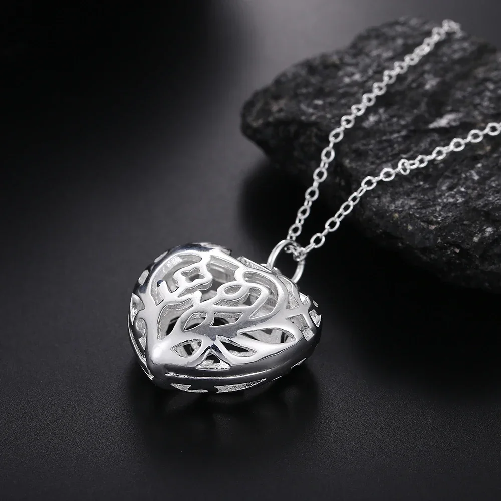 925 Sterling Silver Necklace For Women  Heart Pendant perspective hollow 18 inches Christmas gifts Fashion party Jewelry