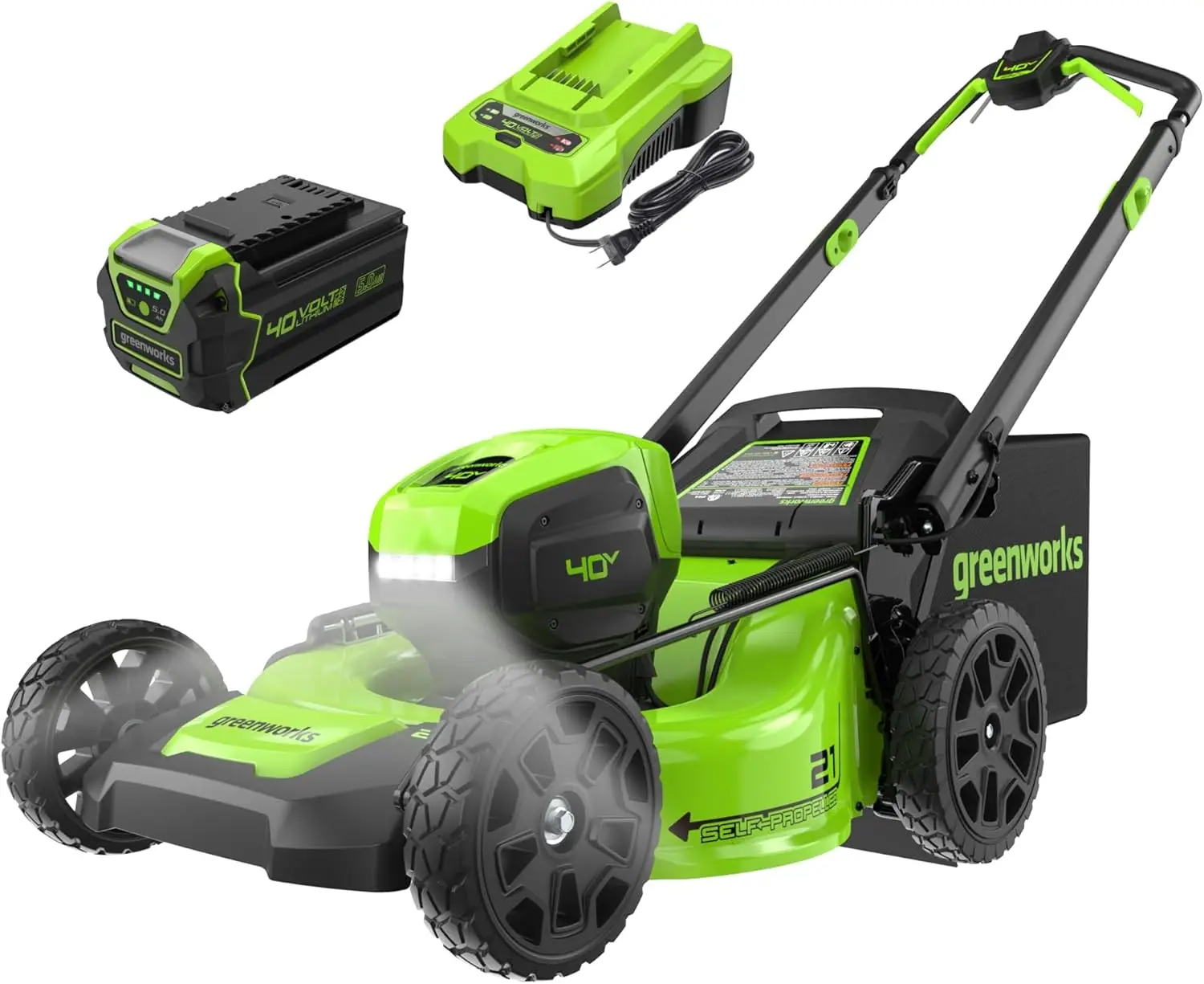 

40V 21" Brushless Cordless (Self-Propelled) Lawn Mower (LED Headlight + Aluminum Handles), 5.0Ah Battery and Charger Included