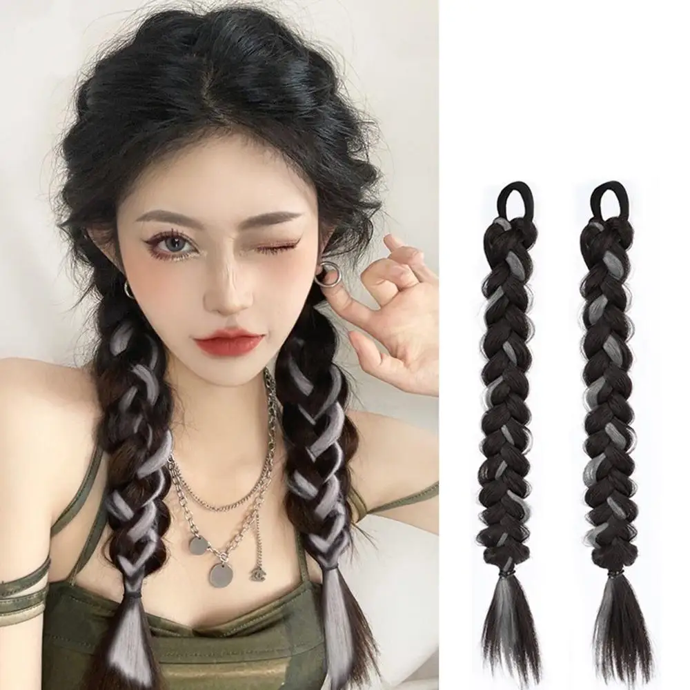 

1Pcs Y2K Braided Highlighted Ponytails Wig for Cool Girls Women Hair Extensions Accessories 45cm