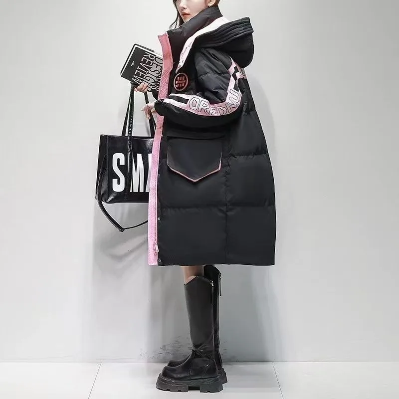 Extra Large Size Contrasting Tooling Parker Down Jacket Women's Winter Plus Medium Long Loose Casual Exquisite Simple Fashion