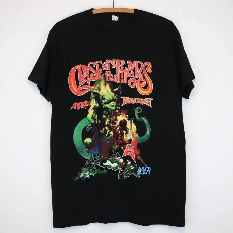 Rare! Alice in Chains and Slayer Clash of The Titans Vtg Reprint Oversized Graphic Tshirts for Women Gifts for Men Graphic Tee