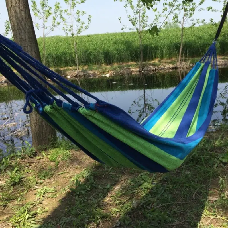 Single Wide Thick Canvas Hammock Outdoor Camping Backpackaging Leisure Swing Portable Hanging Bed Sleeping Swing Hammock