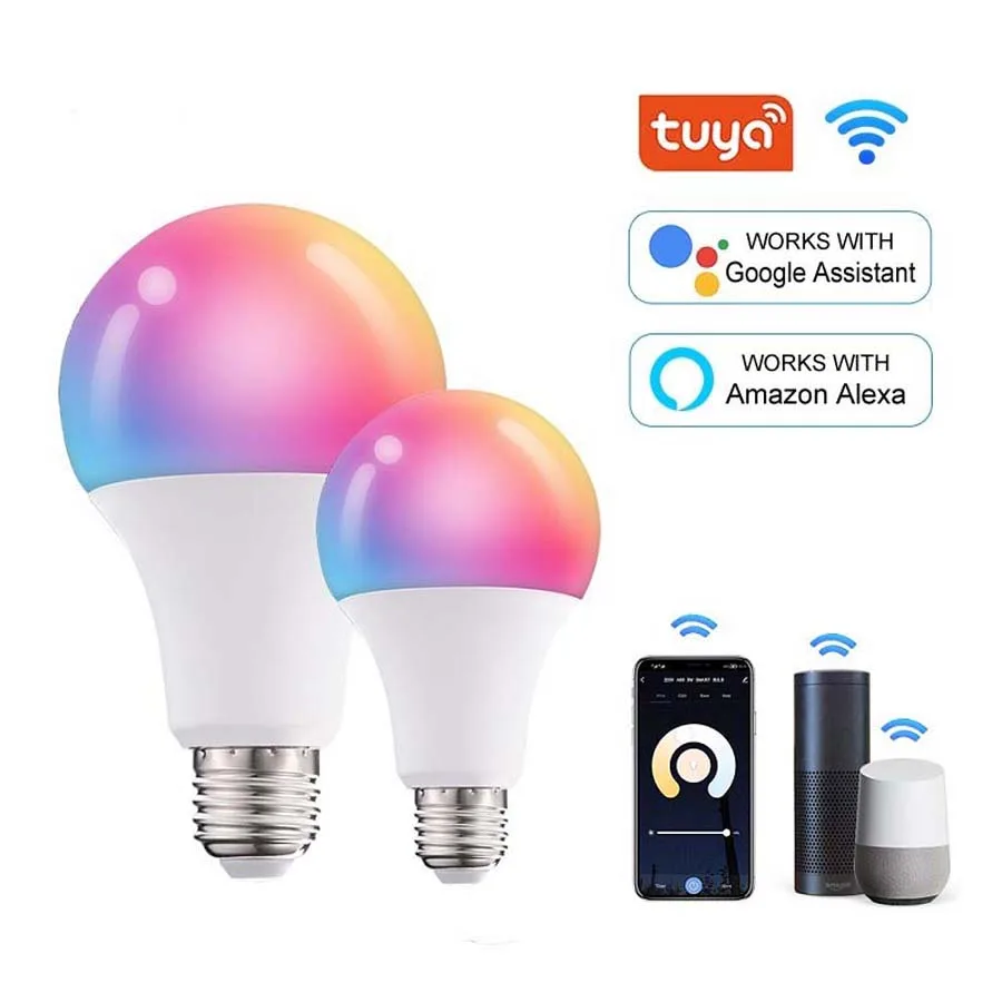 E27 Tuya WiFi Smart Light Bulb 220V 110V 10W 15W Dimmable RGB Bulb Smart Life Voice Control Works with Alexa Google Home