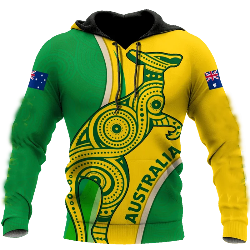 Australia National Emblem 3D Print Hoodie Men Autumn Long Sleeve Sweatshirt Casual Australian Flag Street Hooded Tops Clothes