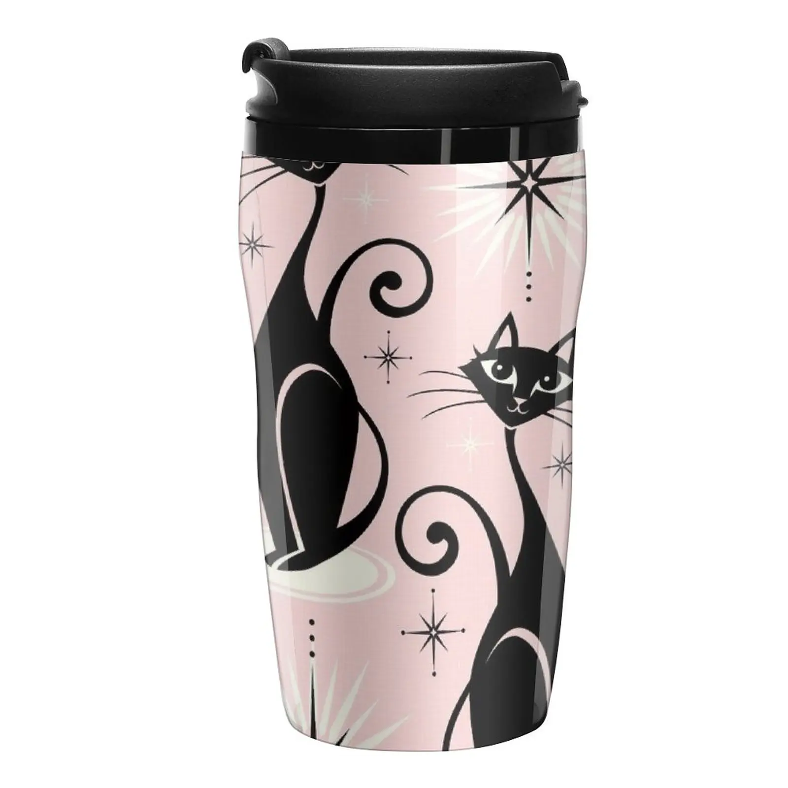 

New Mid Century Meow on Warm Pink Travel Coffee Mug Mug For Coffee Coffe Cup Luxury Coffee Cups Elegant Coffee