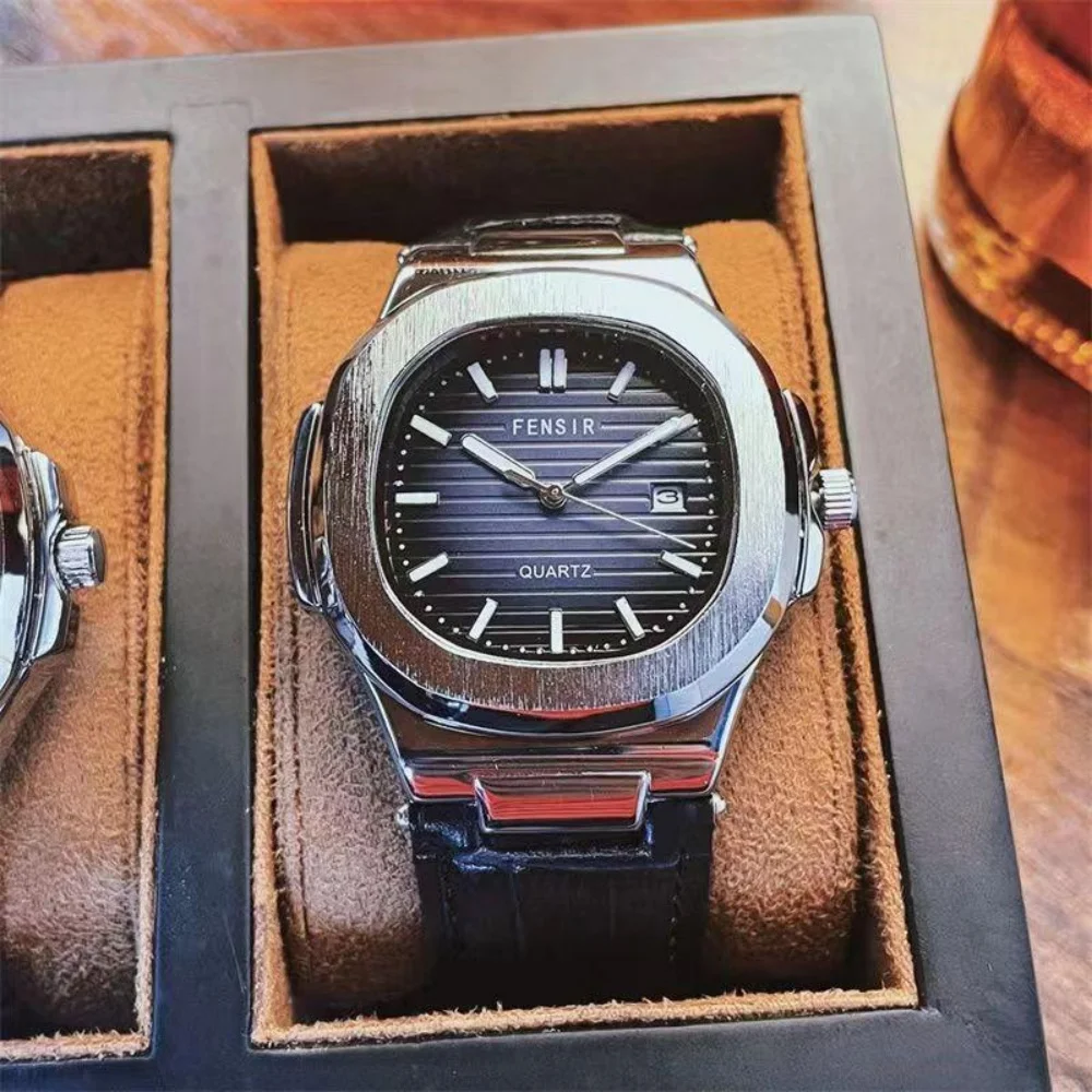 

Новые деловые мужские часы серии Square Nautilus, кожаный ремешок, с дисплеем календаря, элитные роскошные, модные, повседневные, простые, универсальные, стильные мужские часы