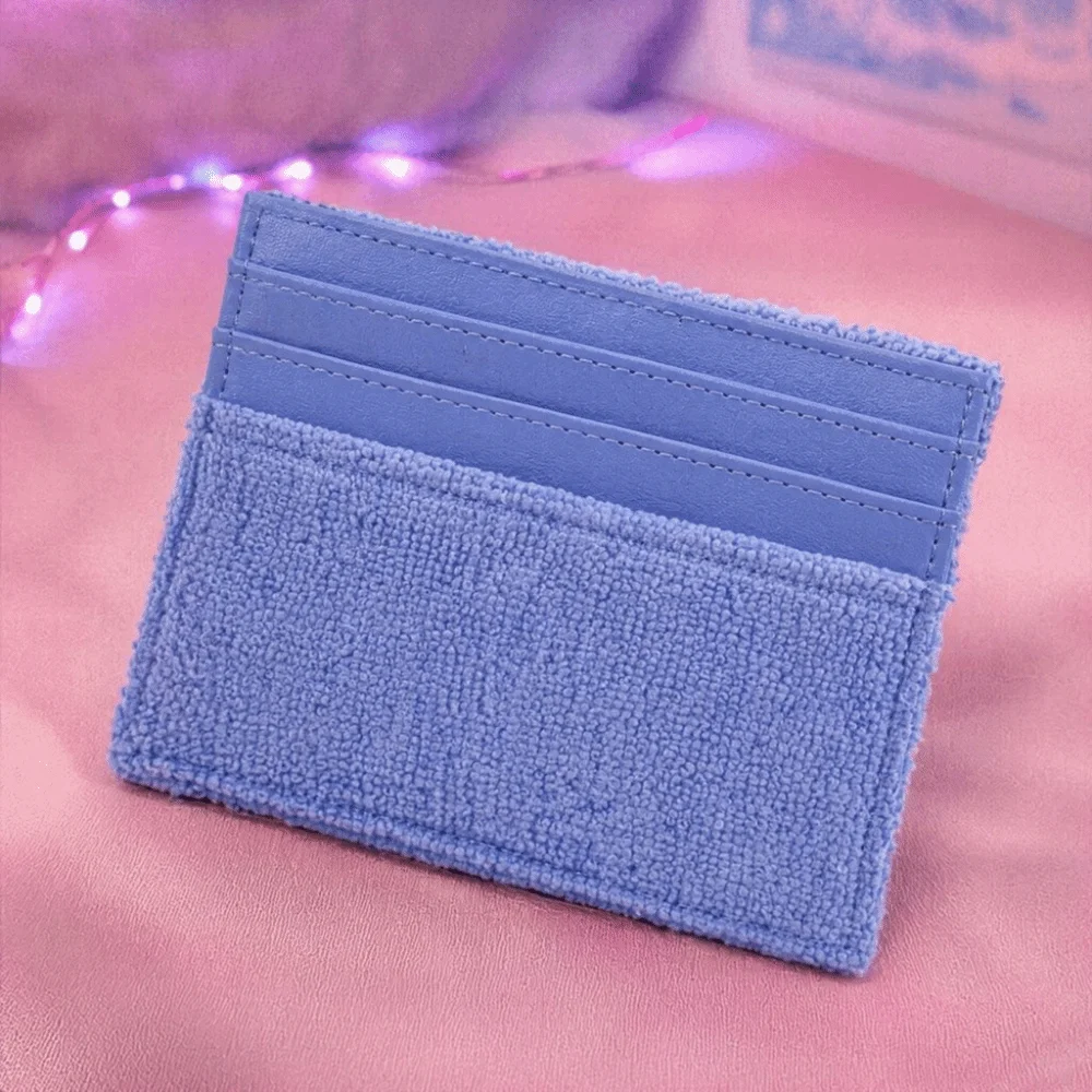 Funny Cartoon Wallet Towel Cloth Zip Closure Mini Change Holder Soft Fuzzy Embroidered Short Purse for Women