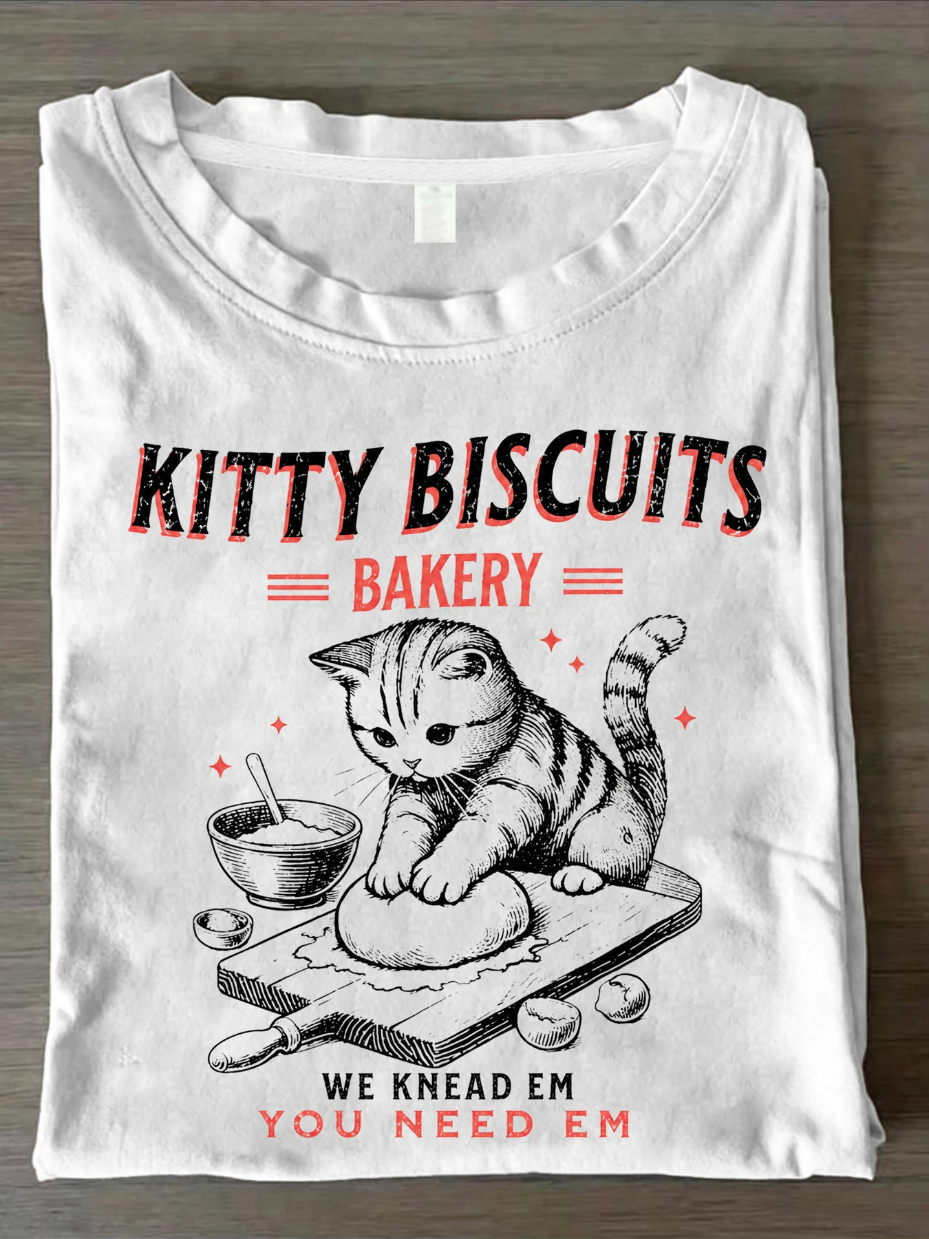 【WZM17557】Bread-making kitten printed T-shirt short-sleeved summer women's casual fashion T-shirt for women