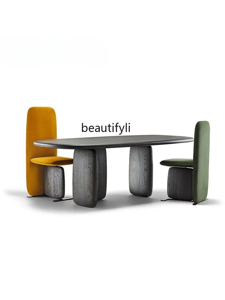 

xzItalian Minimalist Designer Dining-Table Chair Combination Light Luxury Solid Wood Restaurant Dining Table Nordic Minimalist