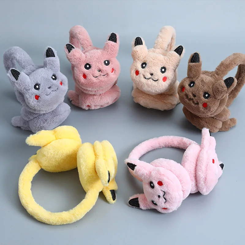 Pokemon Pikachu Plush Earmuffs Pokémon Students Kawaii Headworn Thickening Warm Earmuffs In Winter Head Wear For Small Gift