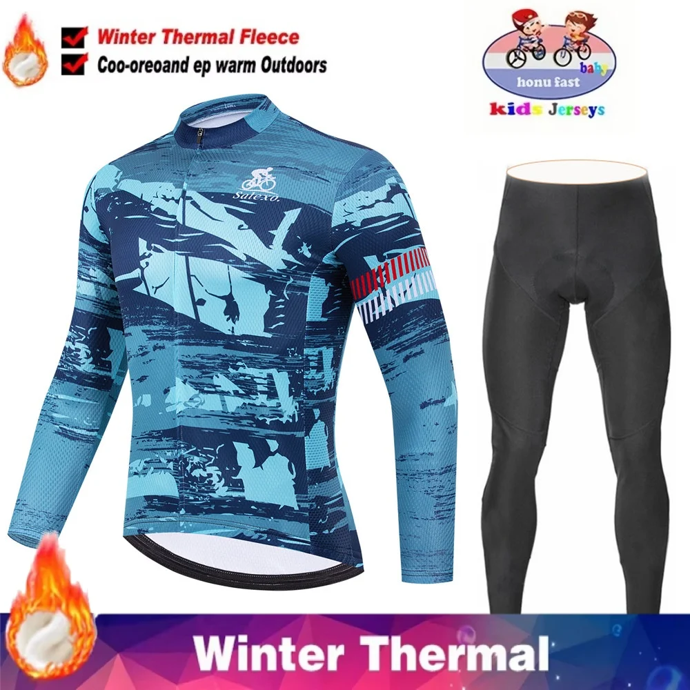 

Grafflti Salexo Kids Winter Thermal Fleece Cycling Jersey Set MTB Bicycle Boys Cycling Clothes Warm Bike Children Clothing Suit