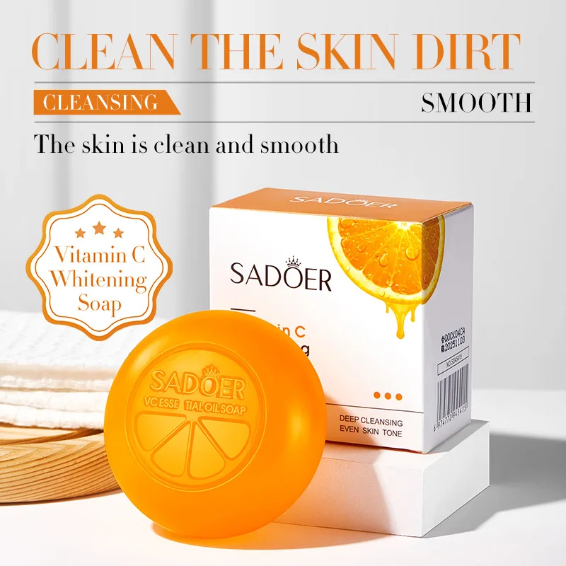 SADOER Vitamin C Soap Face Wash Foam Facial Cleanser Body Care Moisturizing Brightening Handmade Facial Soap Face Skin Care