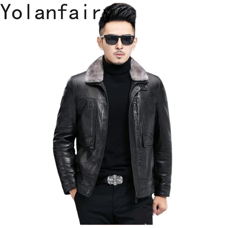 

YOLANFAIRY Genuine Leather Sheepskin Coats Autumn Winter Mulberry Silk Jackets Fashion Motorcycle Jacket Jaqueta Masculina Couro