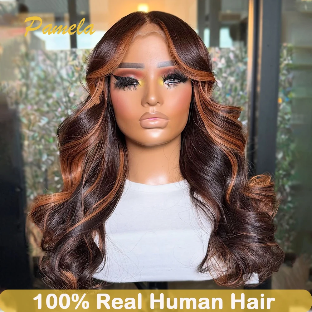 

250% Density Natural Body Wave Ombre 4/30 Colored Blonde Wig 13x6 Transparent Lace Front Glueless Wigs Human Hair Ready To Wear