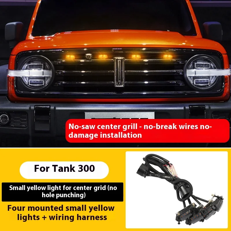 

4Pcs/set for TANK 300 LED Grille Light Yellow Amber Lights Wire Harness Daytime Running Grill Light Fog Lamp