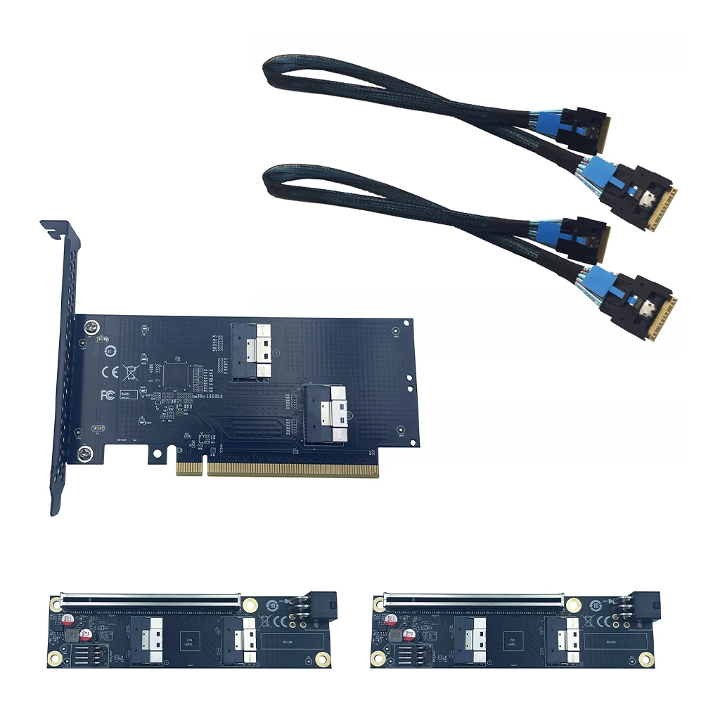 External Splitter Card PCI-E to SFF-8654 8i Adapter Card SlimSAS 4.0 24GB/S Graphics Card PCIe Gen4 X8+X8, X4+X4+X4+X4 for ATX