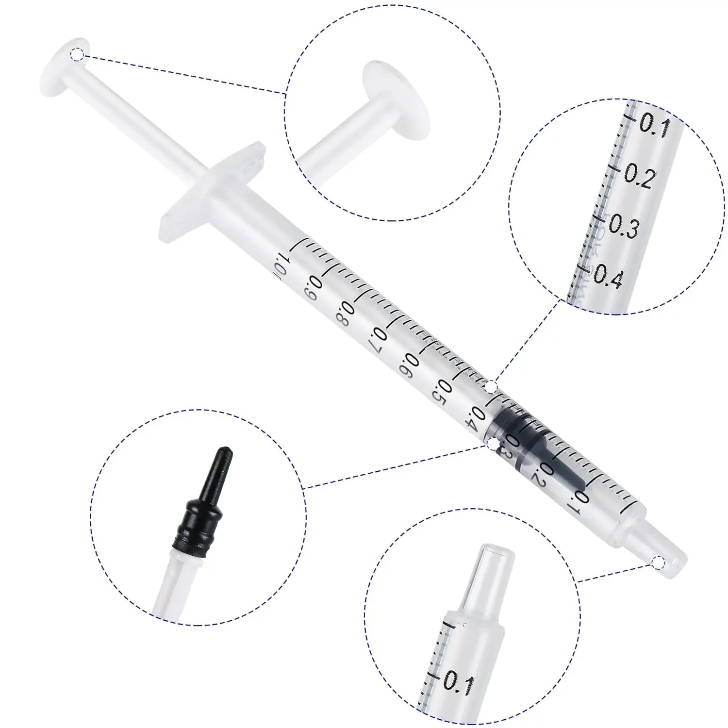 Plastic Syringe 1ml/cc Sterile Straight Mouth Syringe Individually Packed no Needle for Labs,Measuring Liquid,Feeding Pets Tools