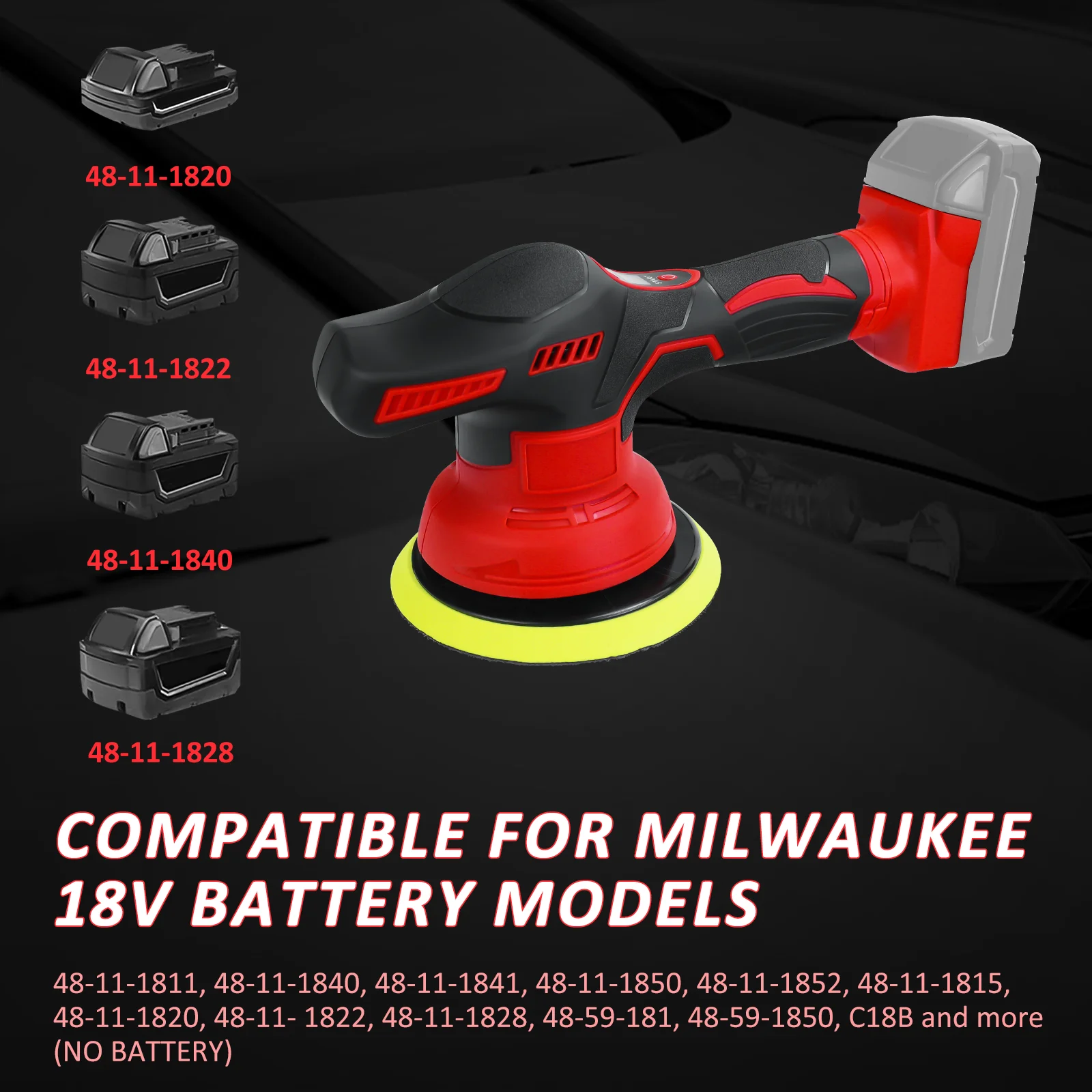 Cordless Car Polisher 8 Variable Speed Wireless Car Polishing Waxing Detailing Sanding Tool for Milwaukee 18V Battery Pin